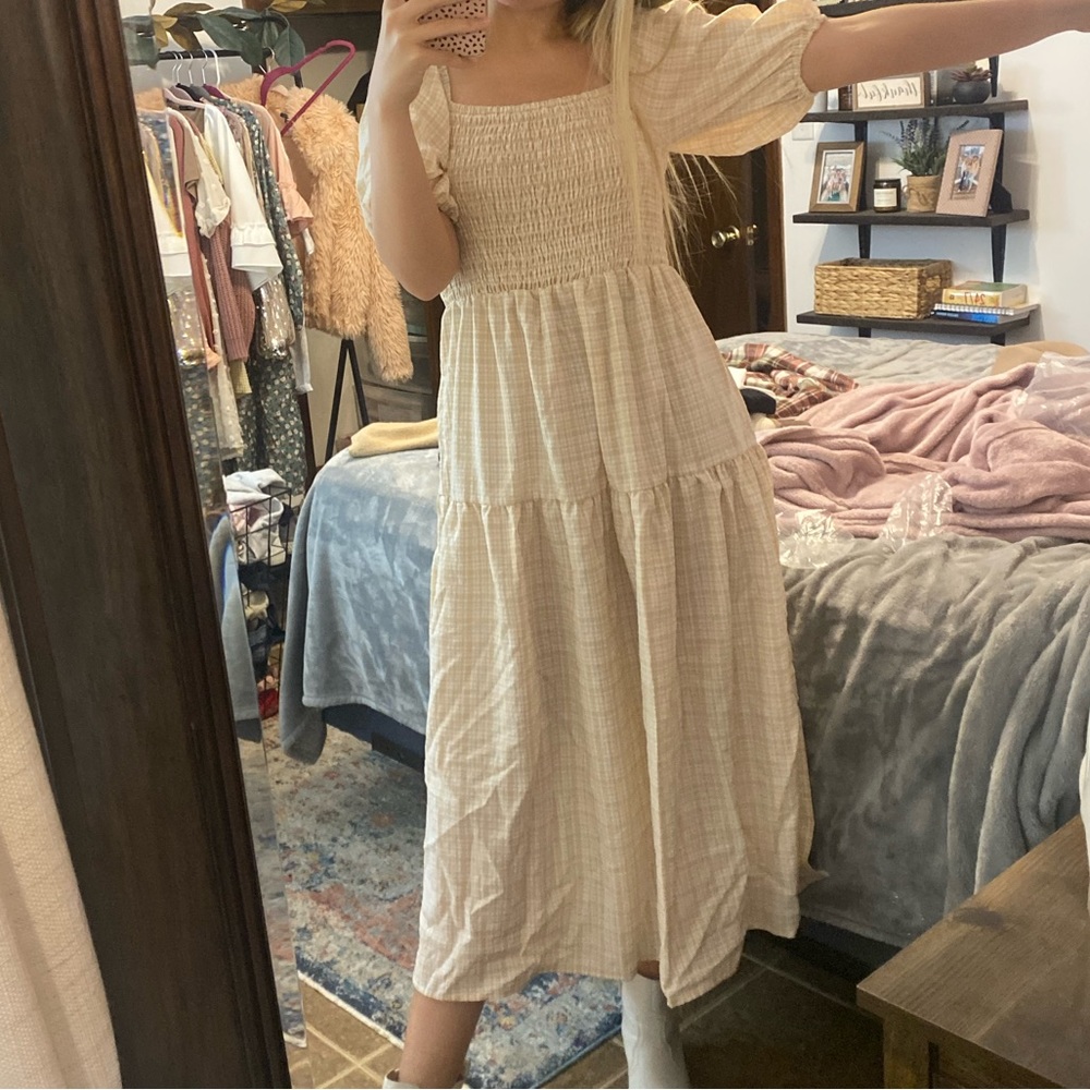 Plaid Yellow Midi Dress